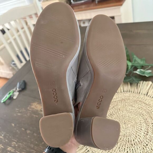 ECCO Gray Leather Peep Toe Block Heel Slingback Ankle Booties sz /41 USA 10-10.5 - Picture 8 of 8